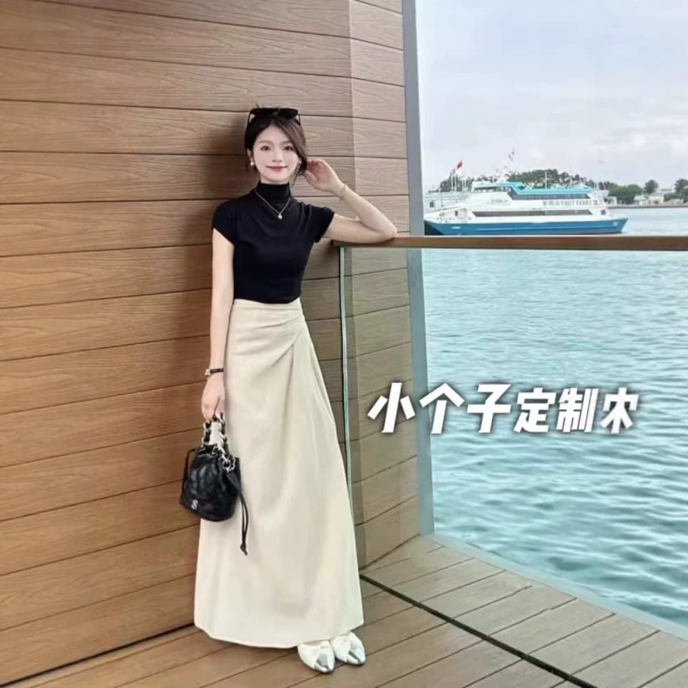 Korean Style Minimalist Beige Irregular Pleated Skirt for Women 2026 Summer New Trendy Unique Commuter A-Line Skirt