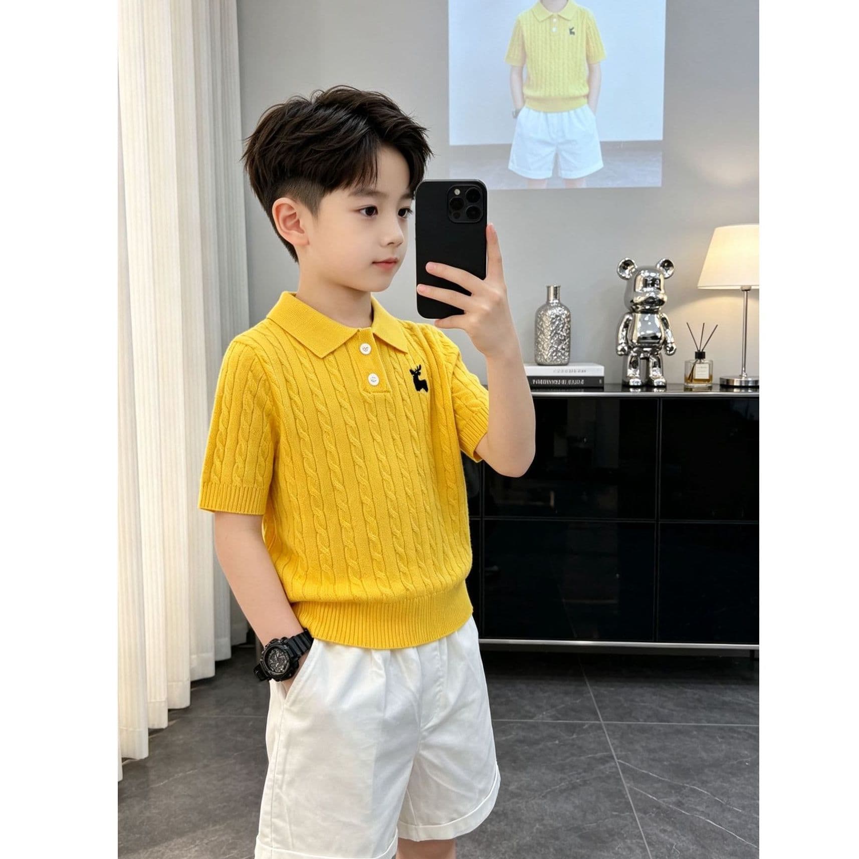 Korean Children's Dopamine Polo Short Sleeve Top 2026 Summer New Boys and Girls School Style Sweater Set