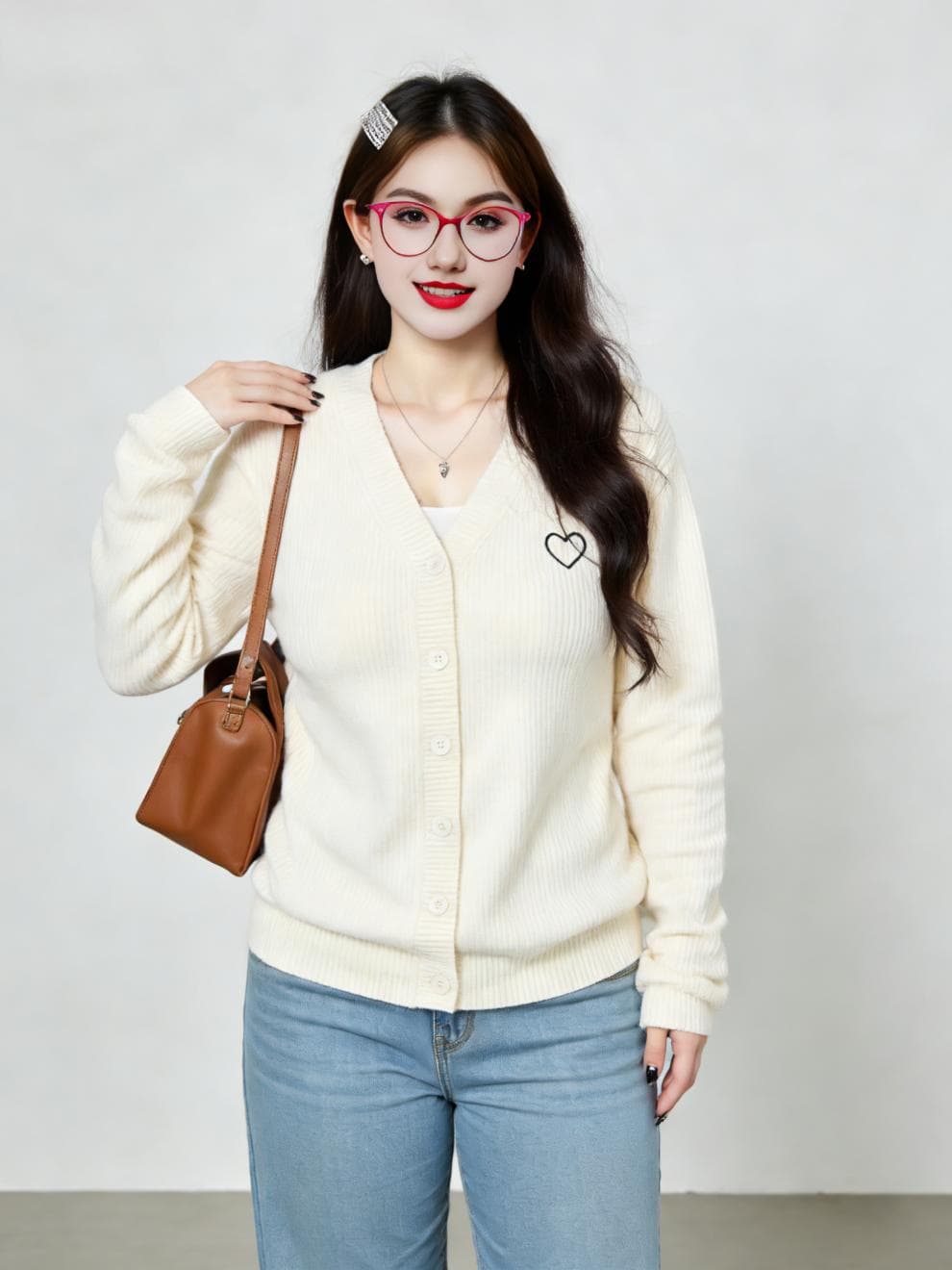 Large size women's V-neck loose lazy sweater jacket 2025 winter fat mm embroidered knitted cardigan for women 23399