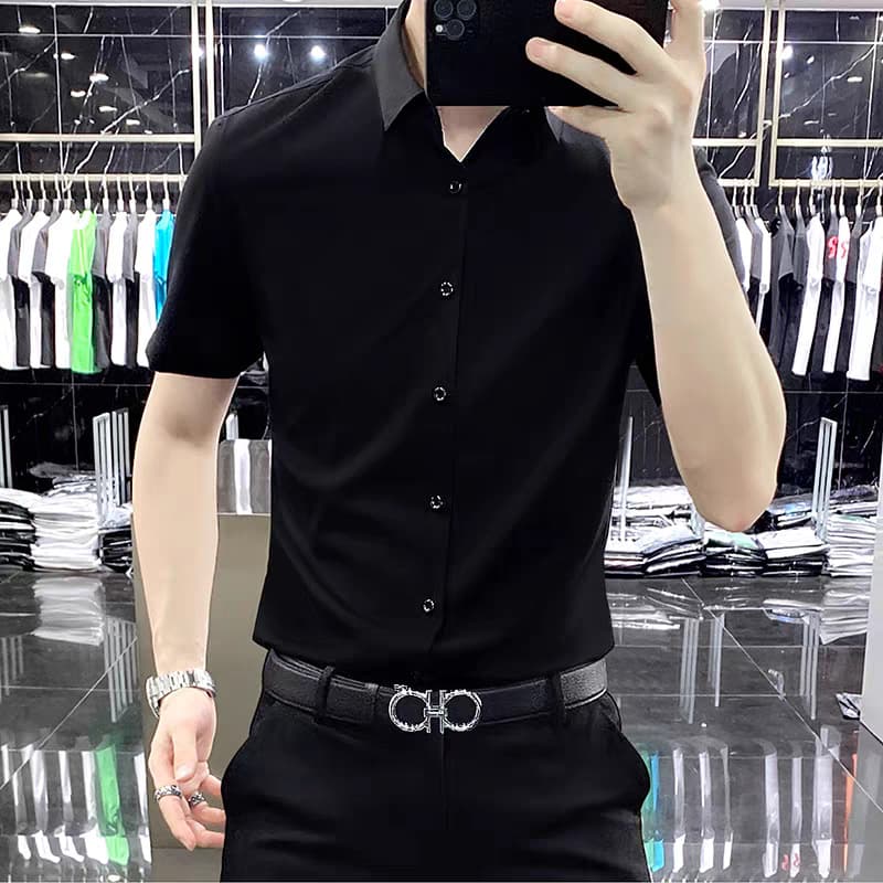Men's White Long-Sleeve Slim Fit Non-Iron Solid Color Business Formal Work Shirt, White Dress Shirt for Suits