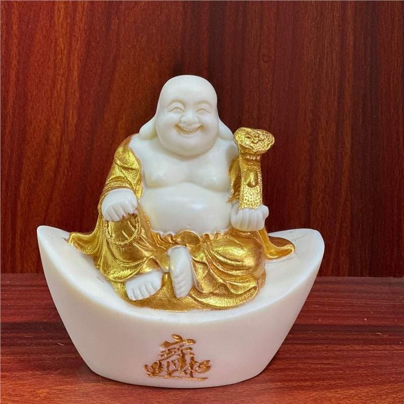 Ivory Nut Carved Sitting Maitreya on Ingot 11*11*7.5 Home Living Room Office Desk Craft Car Decoration