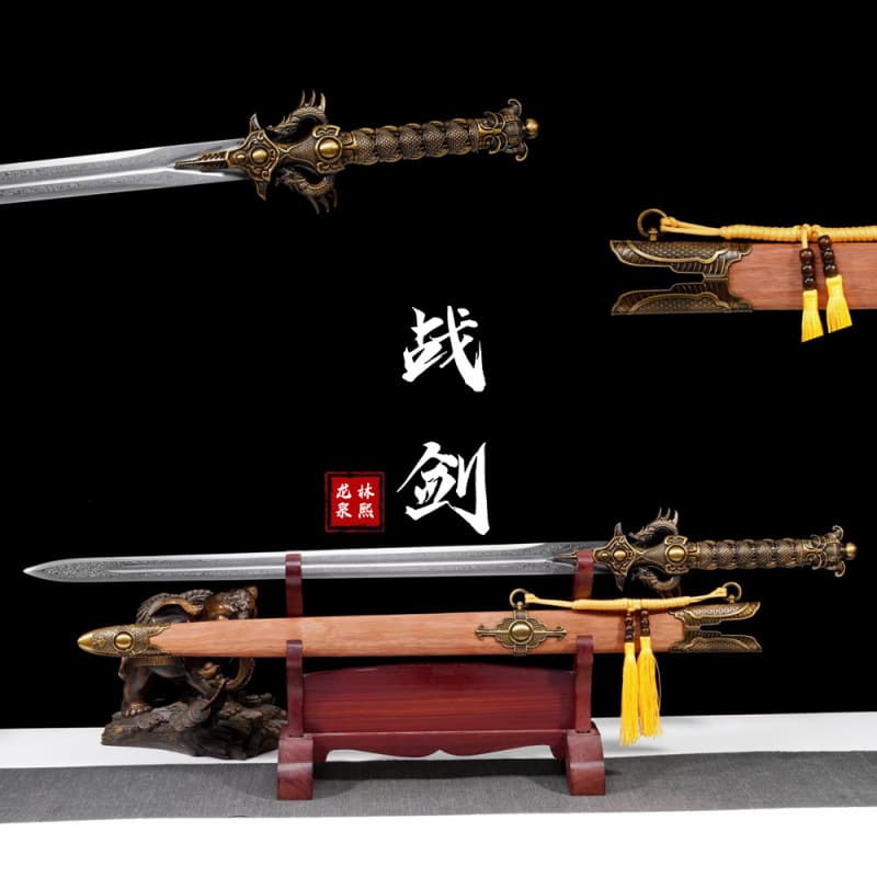 Longquan Tang Hengdao Sword Embroidered Spring Knife Integrated High Manganese Steel Blade Cold Weapon Unsharpened Sword
