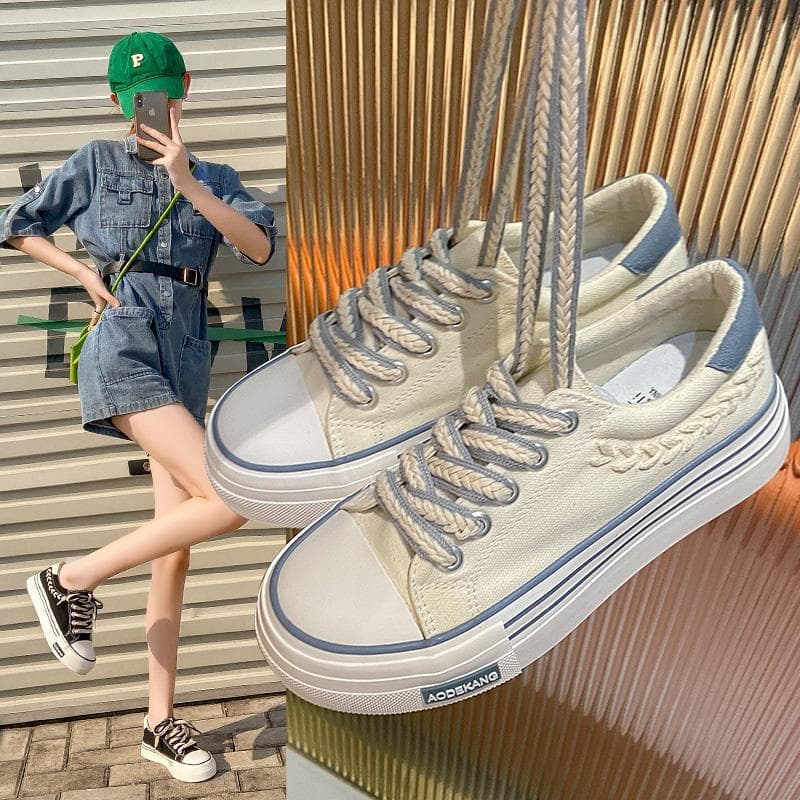 Braided rope shoelaces canvas shoes for women 2022 autumn new wheat ear shoelaces white shoes breathable student sneakers shoelaces