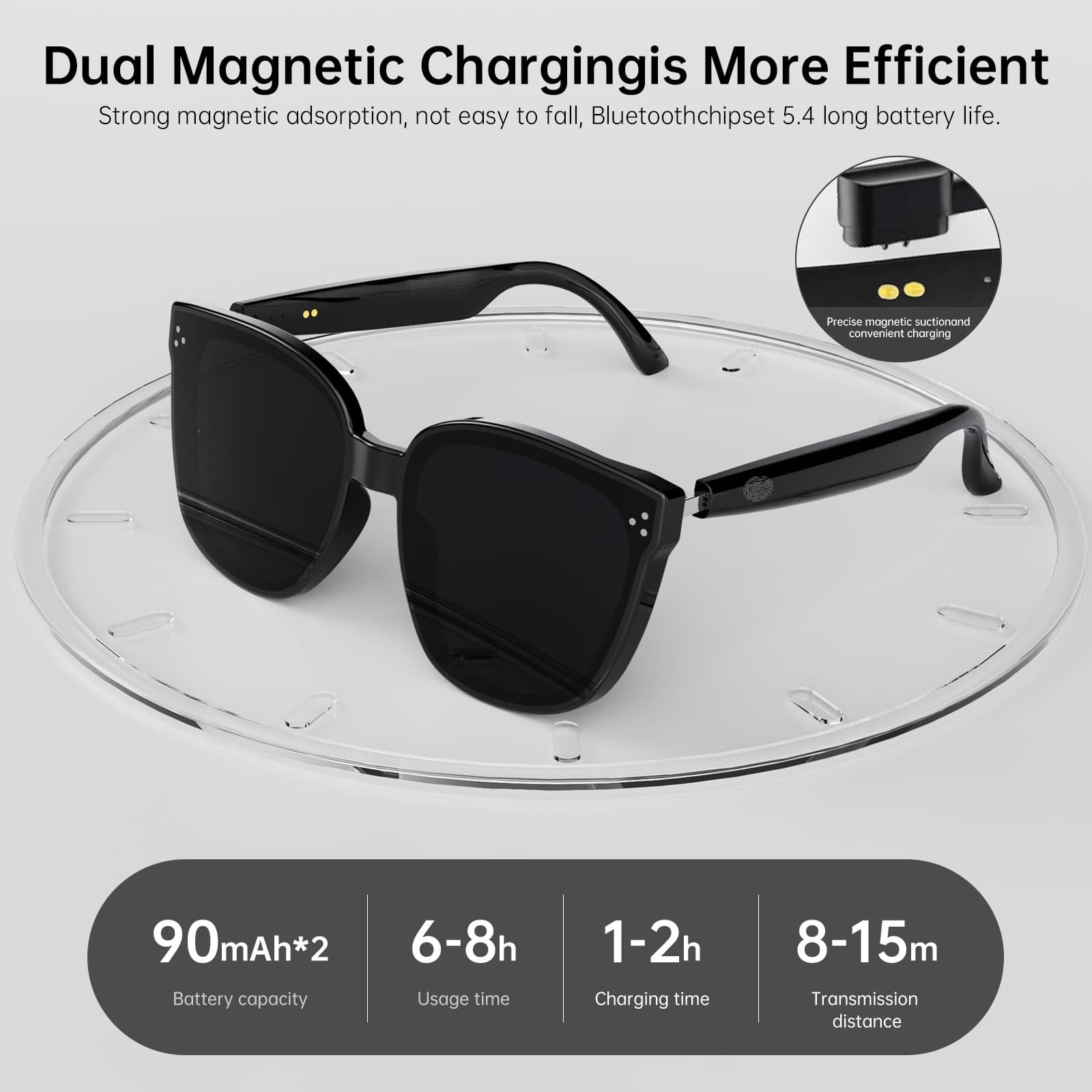 Smart glasses with bone conduction for calls and music playback, Bluetooth connectivity, comfortable fit, factory direct supply.