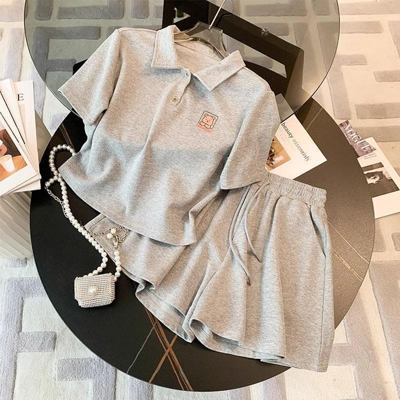 Girls' Polo Collar Short Sleeve Set 2025 Summer New Stylish Fashion for Middle and Older Kids Casual Sport Top and Shorts