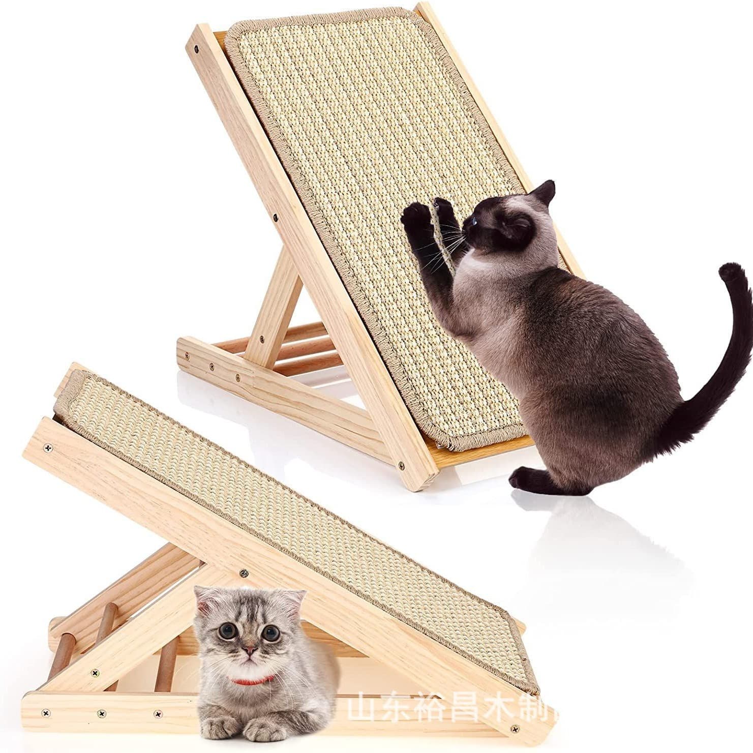 Solid Wood Cat Scratcher Triangle Cat Scratching Post Adjustable Sisal Scratch Board Wooden Nail Grinding Board