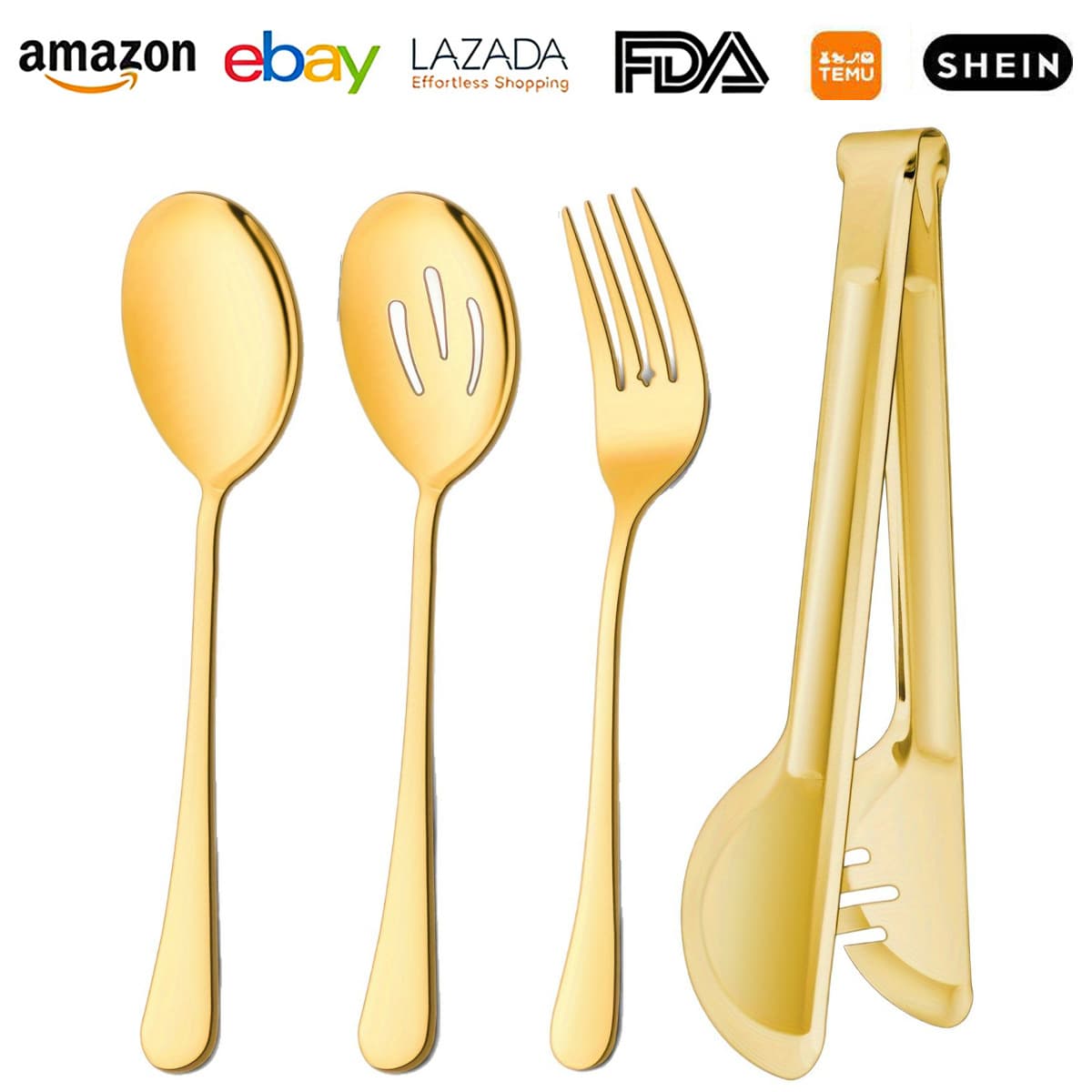 Amazon Stainless Steel Hotel Public Tableware Set 1010 Meal Serving Forks and Spoons Separating Food Clips 4-piece Set
