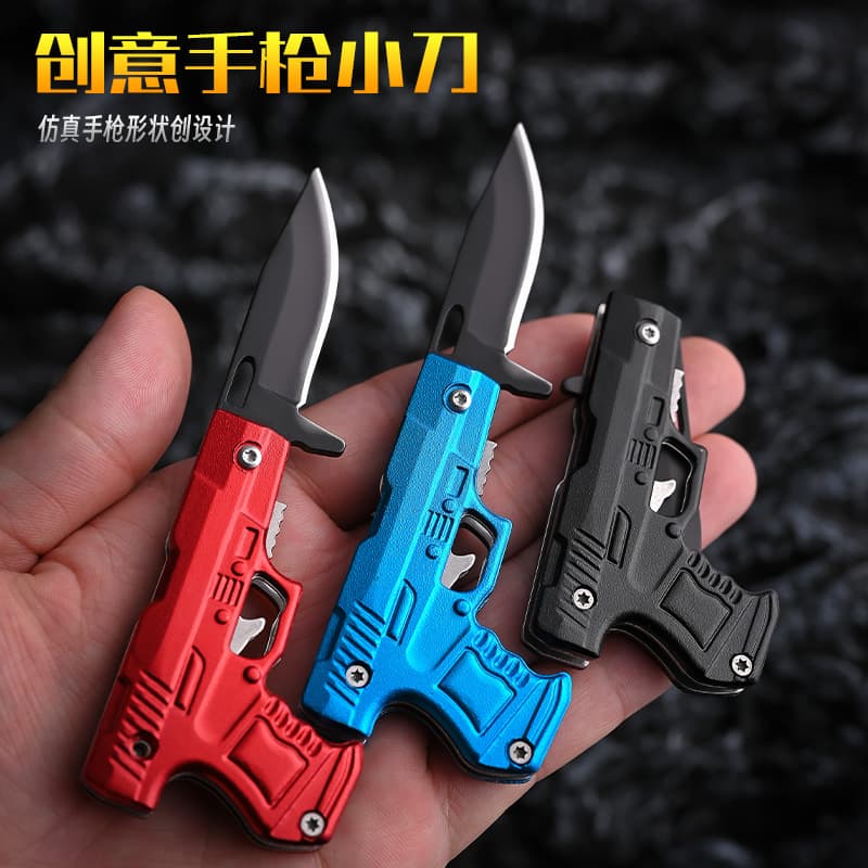Mini folding knife, package unpacking knife, portable outdoor knife, exquisite stainless steel gun-shaped knife