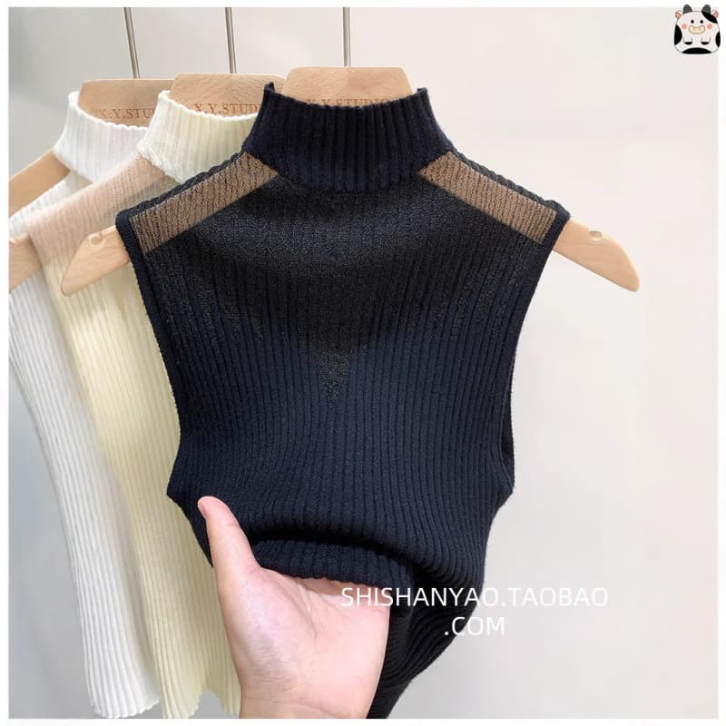 Hollow-out Camisole Vest for Women Inner Layering Top 2026 Spring/Summer Half Turtleneck Sleeveless Short Top