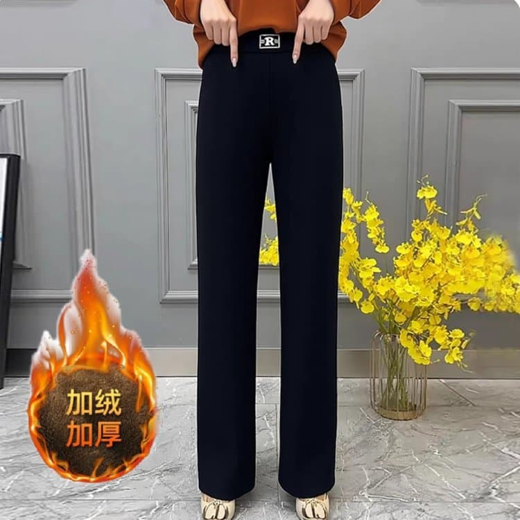 Autumn New Style Middle-Aged Mother's Wear Fleece-Lined Thickened Warm Long Pants High-Waist Straight-Leg Slimming Casual Trousers