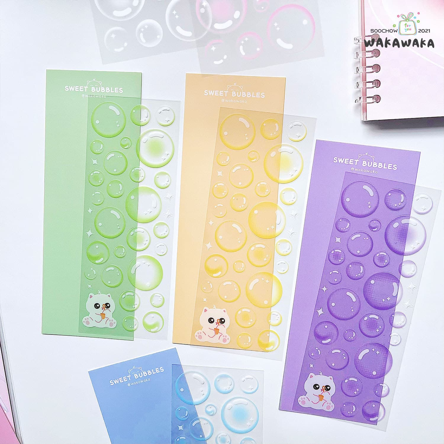 Cross-border Journal Stickers Transparent Bubble Ins Style Cute Washi Stickers for Scrapbooking Decoration Kawaii