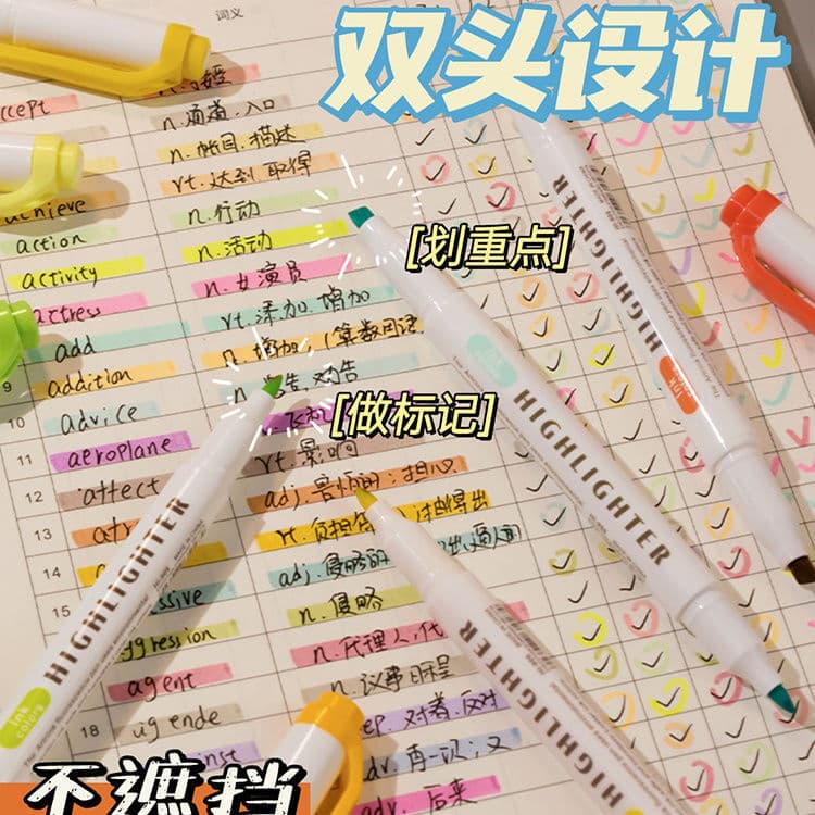 Double-Ended Highlighter Pens for College Students Note-Taking, Multicolor Markers