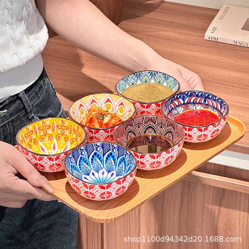 Bohemian underglaze ceramic dipping dish, hot pot sauce dish, Japanese-style square dish, snack dish, pickled vegetable dish