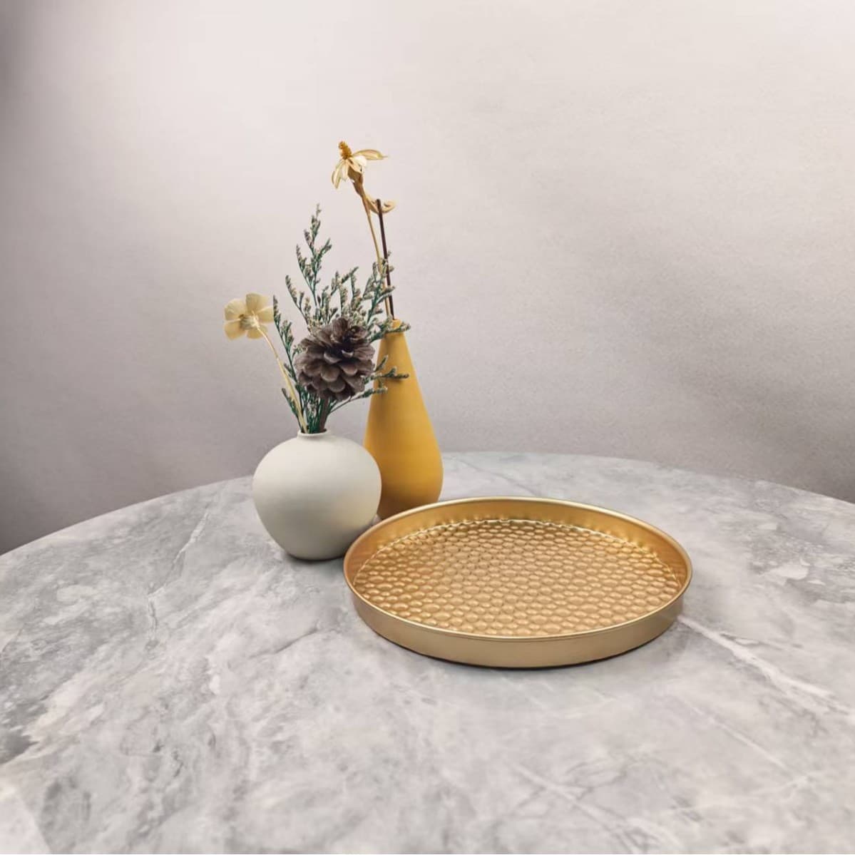 Cross-Border Household Round Living Room Tea Set Tray, Simple European Hollow Creative Fruit Tray for Home