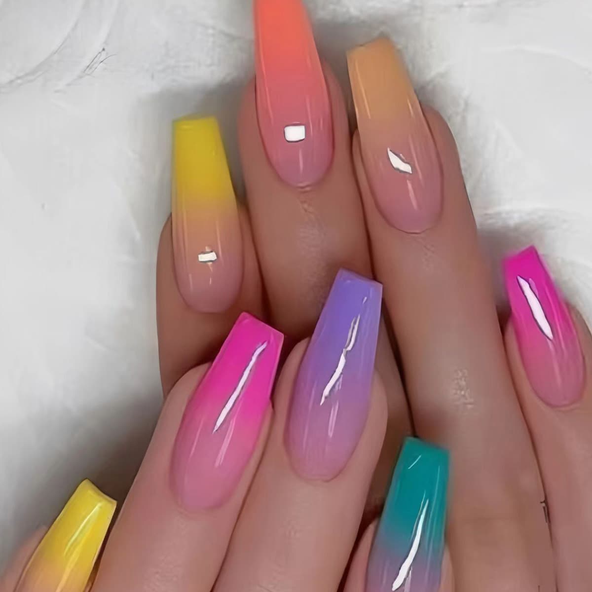 Press on Nail Long Tube Nail Candy Color Finished Nails Rainbow Gradient Coffin Nail Tips