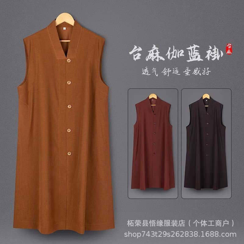 High-end monk's robe, long gown, hemp clothing, summer mid-length vest, men's and women's spring and summer thin style