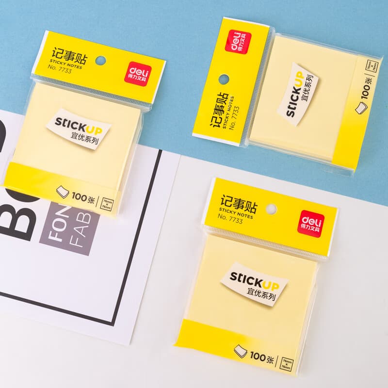 Deli Office Sticky Notes 7730 Multiple Sizes Yellow Pink Blue Green Memo Paper Wholesale Price Available for Business Use