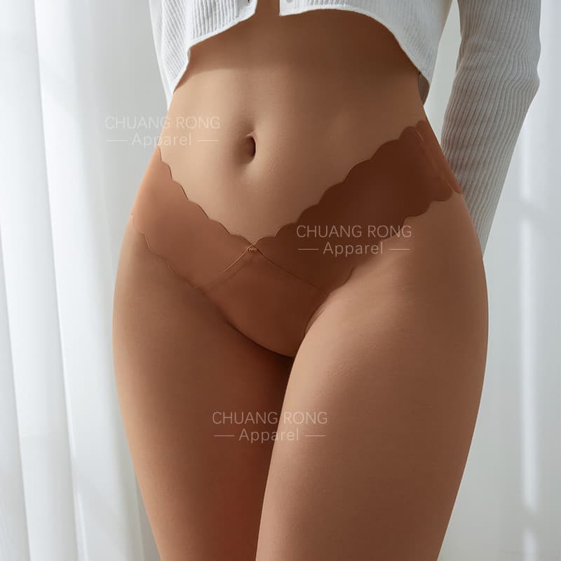 Cross-border Sexy Wave Edge V-Waist Naked Feel Panties Women's Seamless Ice Silk Plus Size Ladies' Bikini