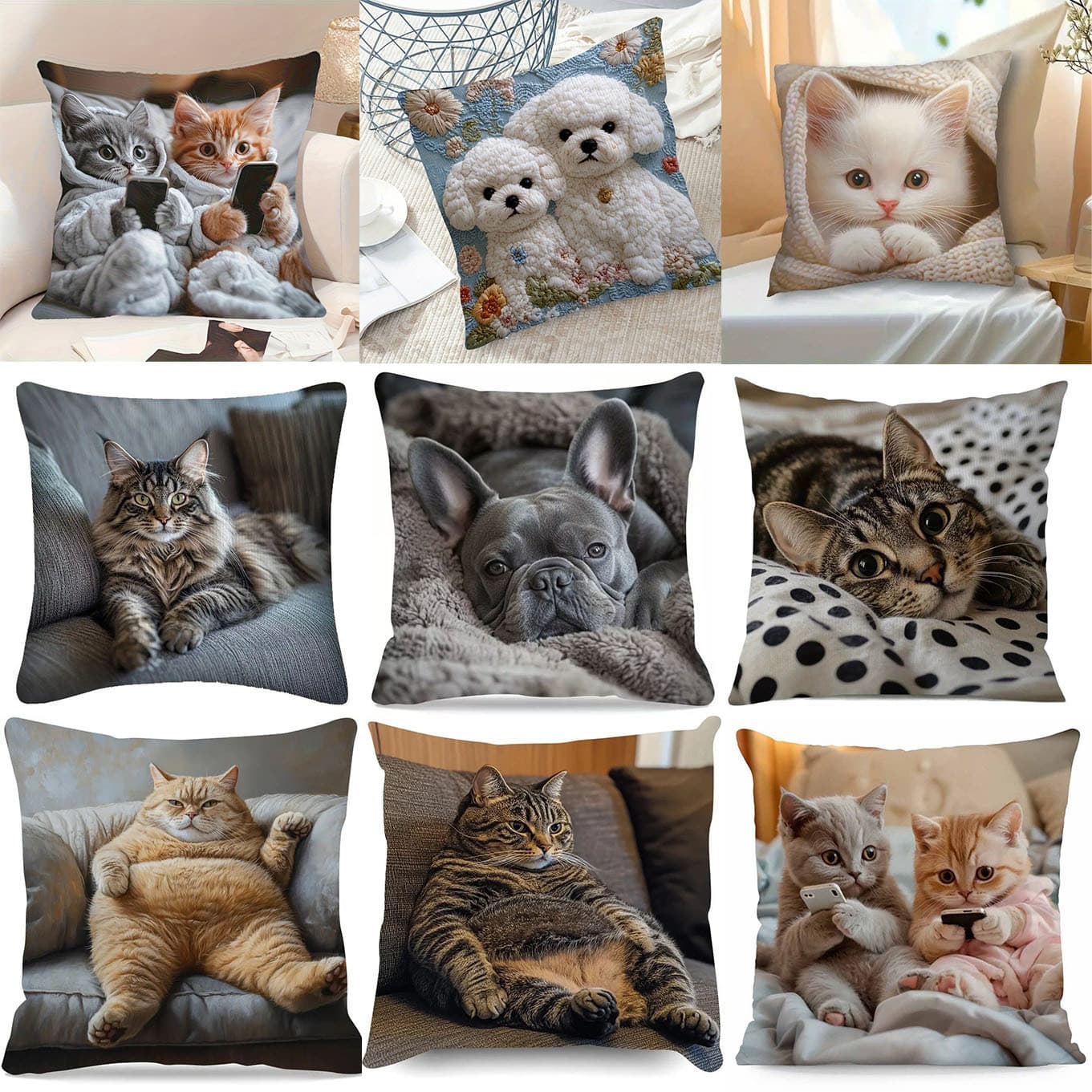 TEMU Hot Selling Cat Pillow Case with Phone Playing Cat, Cute Cat Bedroom Home Sofa Decorative Cushion Cover Wholesale