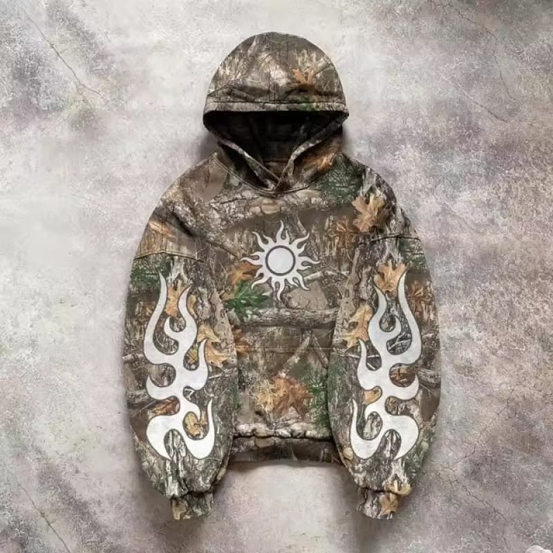 Foreign Trade Camouflage Hooded Jacket Sweatshirt Loose New Print Unisex Pullover Street Trend Y2K Retro
