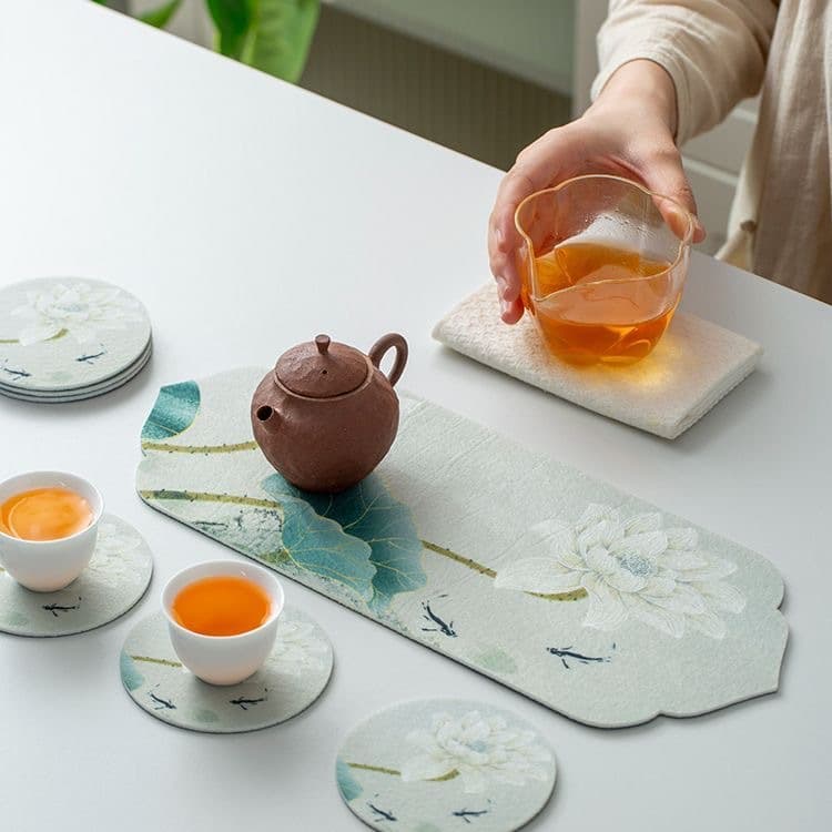 National Style Felt Tea Mat, New Chinese Dry Brewing Pad, Heat Insulation Mat, Absorbent Tea Coaster, Table Mat, Cup Mat, Tea Table Mat