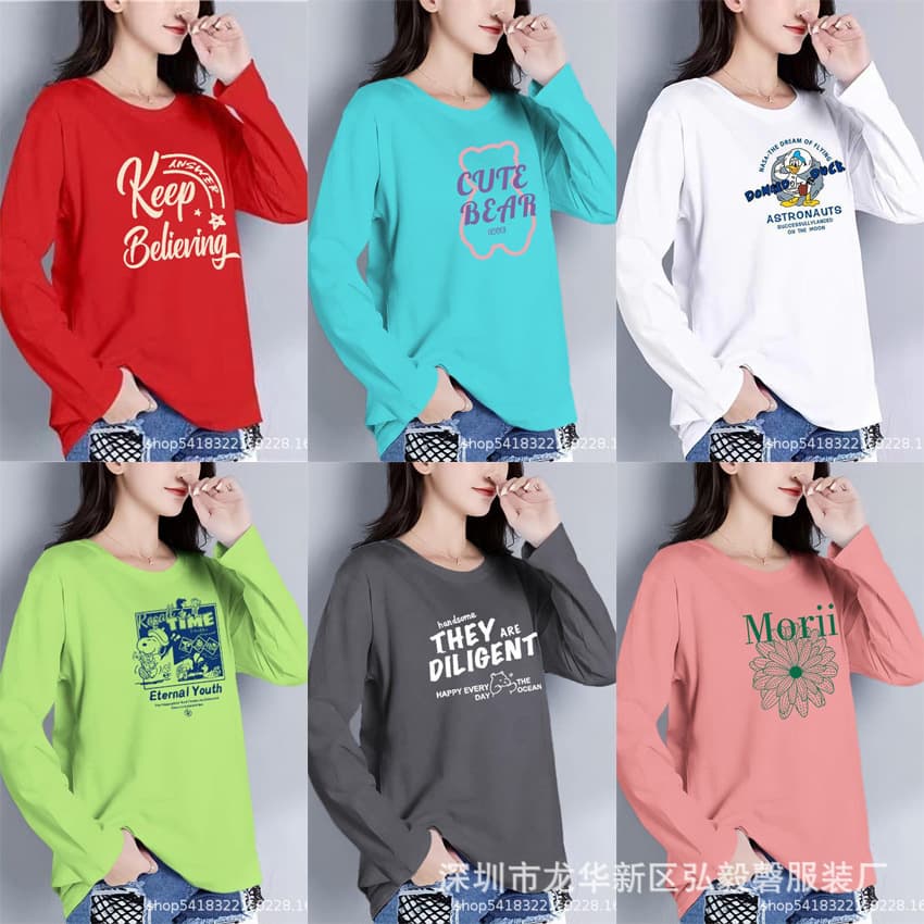 2025 Autumn/Winter New Women's Long Sleeve T-Shirt Korean Round Neck Base Tee Plus Size Casual Fall Women's T-Shirt Top