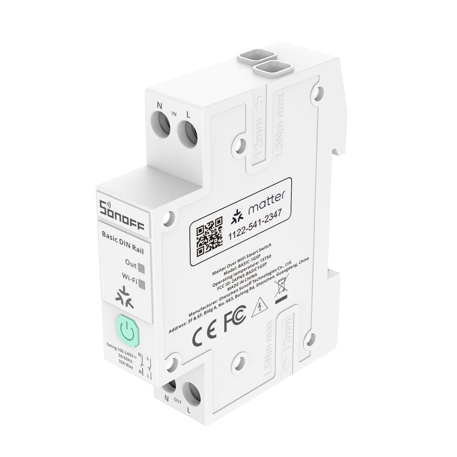 SONOFF BASIC-1GSP Matter WiFi 32A Single-Channel DIN Rail Switch with Power Monitoring