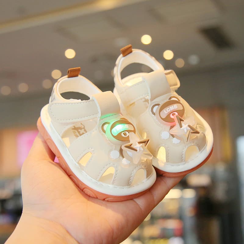 Baby Walking Shoes Summer LED Light Shoes Boys Cowhide Sole Squeaky Shoes Girls Non-Slip Velcro Sandals Wholesale