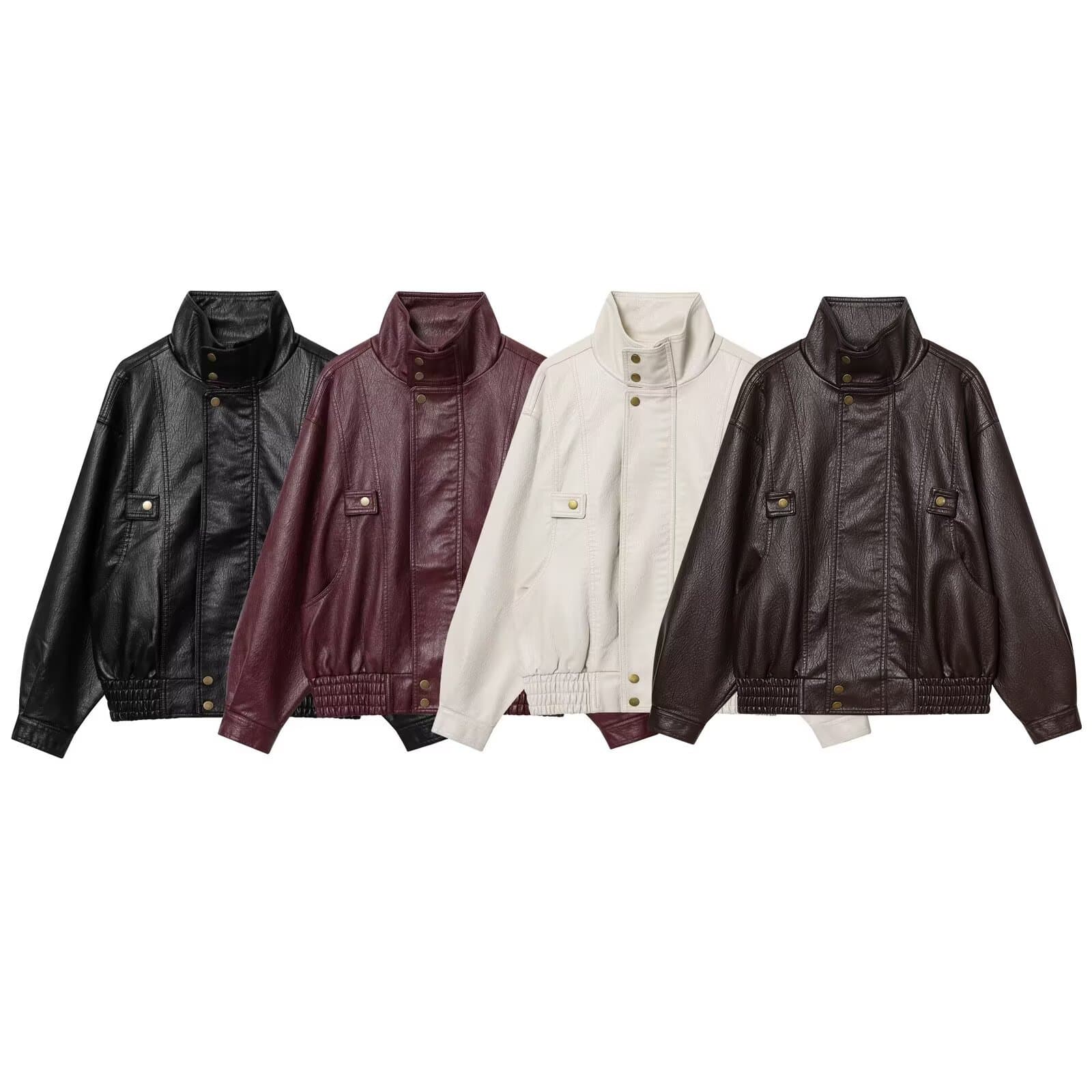 PB&ZA Women's 2025 Autumn New Simple Style Mid-Length PU Washed Leather Jacket Short Coat