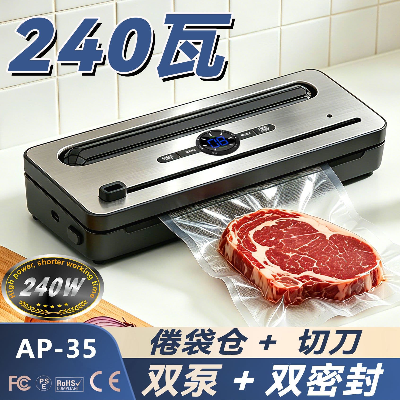 Automatic vacuum sealing machine household commercial multi-functional food preservation packaging machine plastic sealing all-in-one machine small double pump