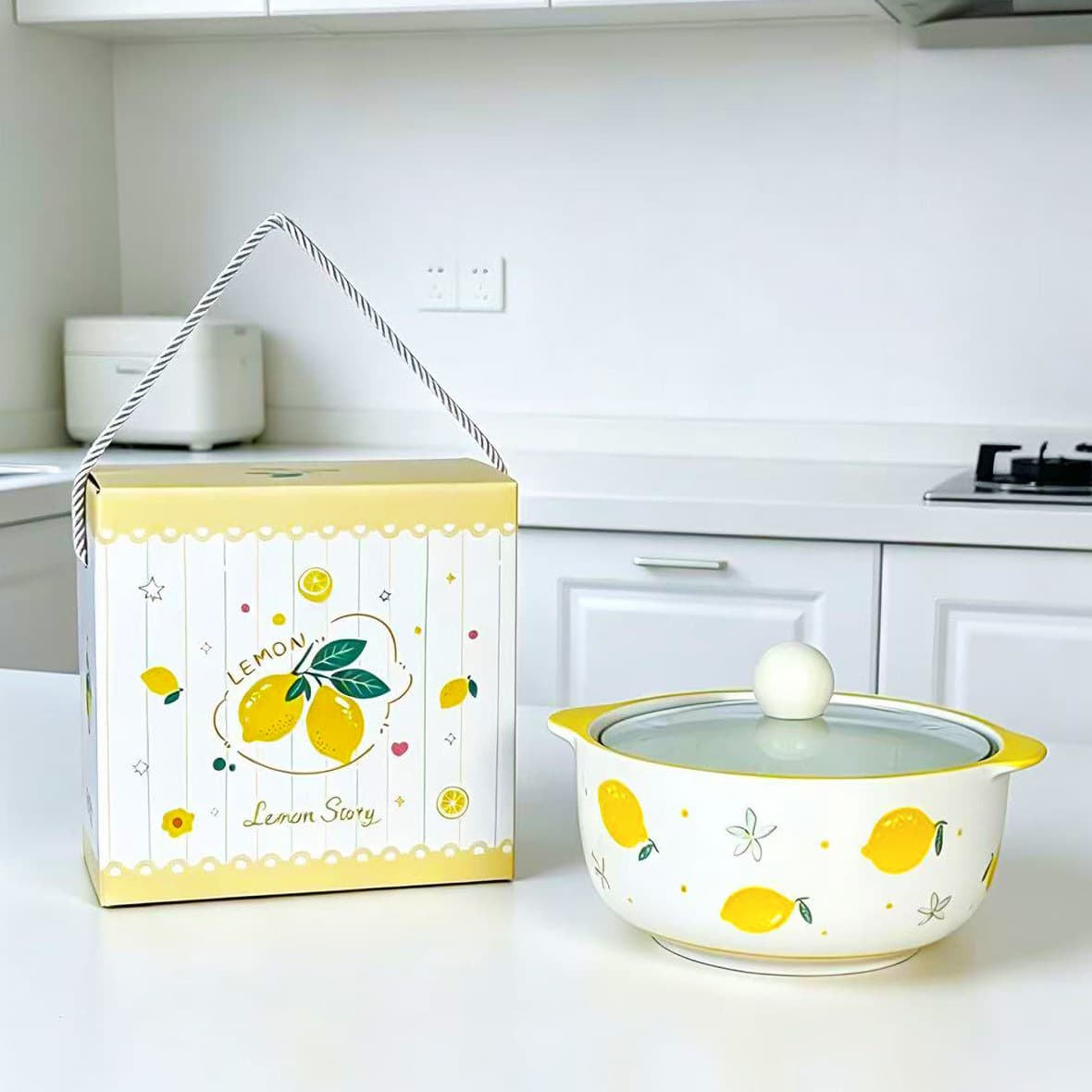 New Instant Noodle Bowl Glazed Ceramic with Lid, High Appearance, Home Use Student Dormitory Soup Bowl, Rice Noodle Bowl, Gift Box Set