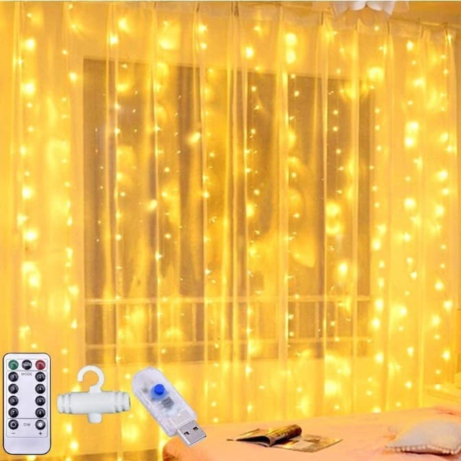 LED Curtain Lights 3x3m 300 LEDs USB with Remote Control LED Copper Wire Decorative Christmas Lights Meteor Shower Holiday String Lights