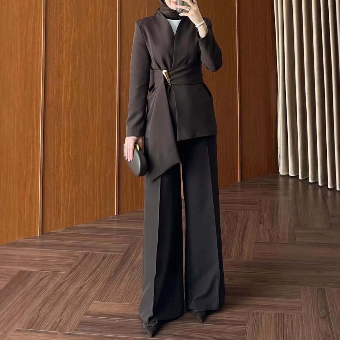 2026 Autumn New Arrival Cross-border European & American Women's Suit Blazer with Round Neck Long Sleeve Outerwear and Straight-leg Trousers Office Workwear Two-piece Set