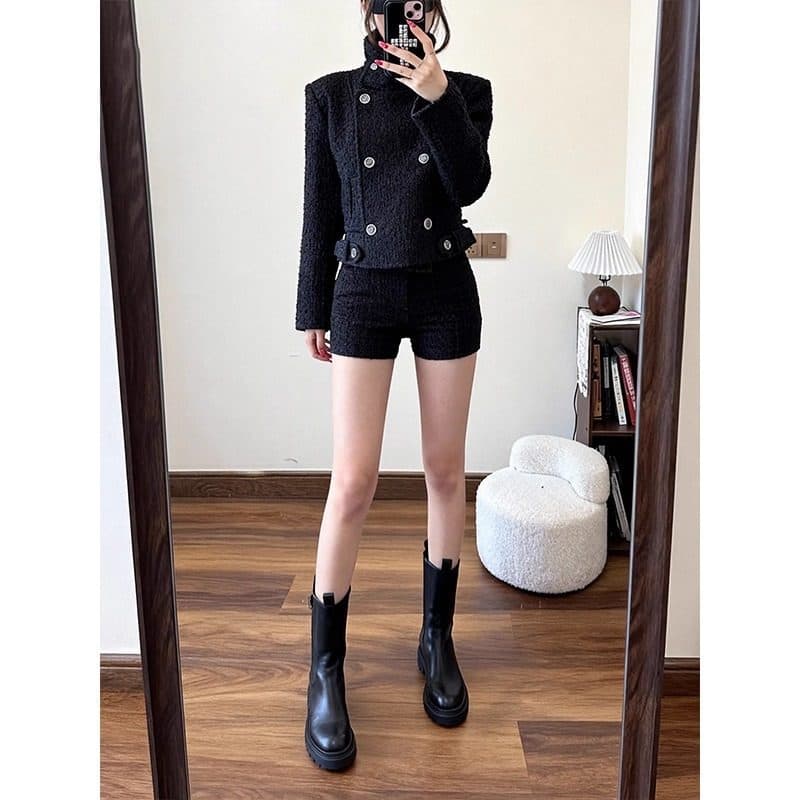 2026 Early Spring New Korean Style Niche Design Premium Top Women's Versatile Quilted Wool Blend Short Jacket