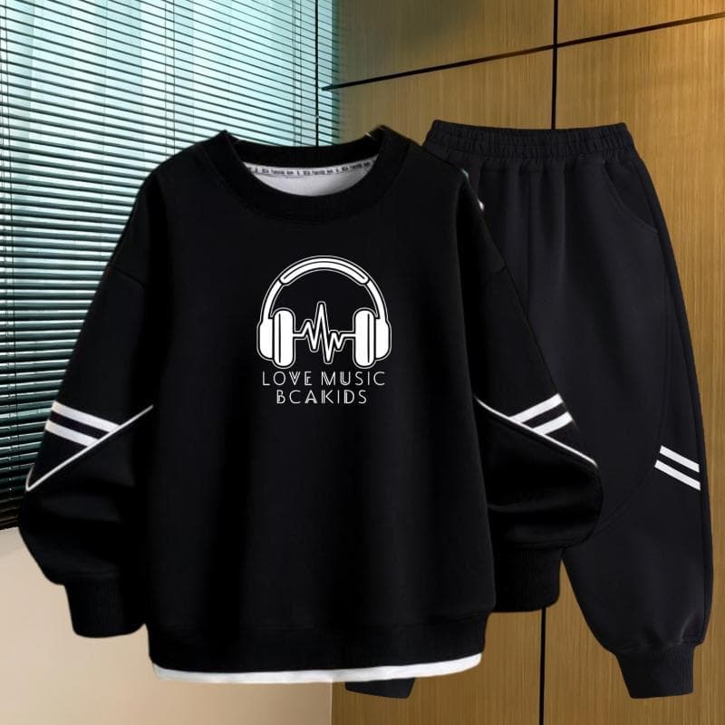 Boys Autumn Casual Sportswear Set 2026 New Spring/Fall Children's Hoodie Two-Piece Set with Headphone Design