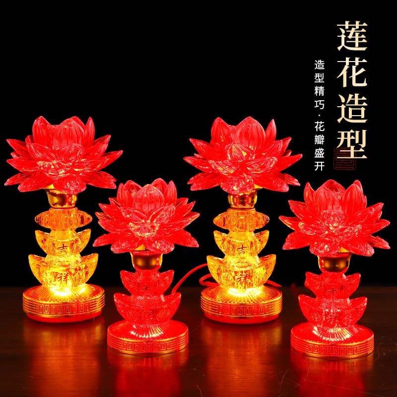 Electric lotus lamp, crystal ingot electronic candle lamp, altar lamp, LED lighting, household candlestick, offering lamp