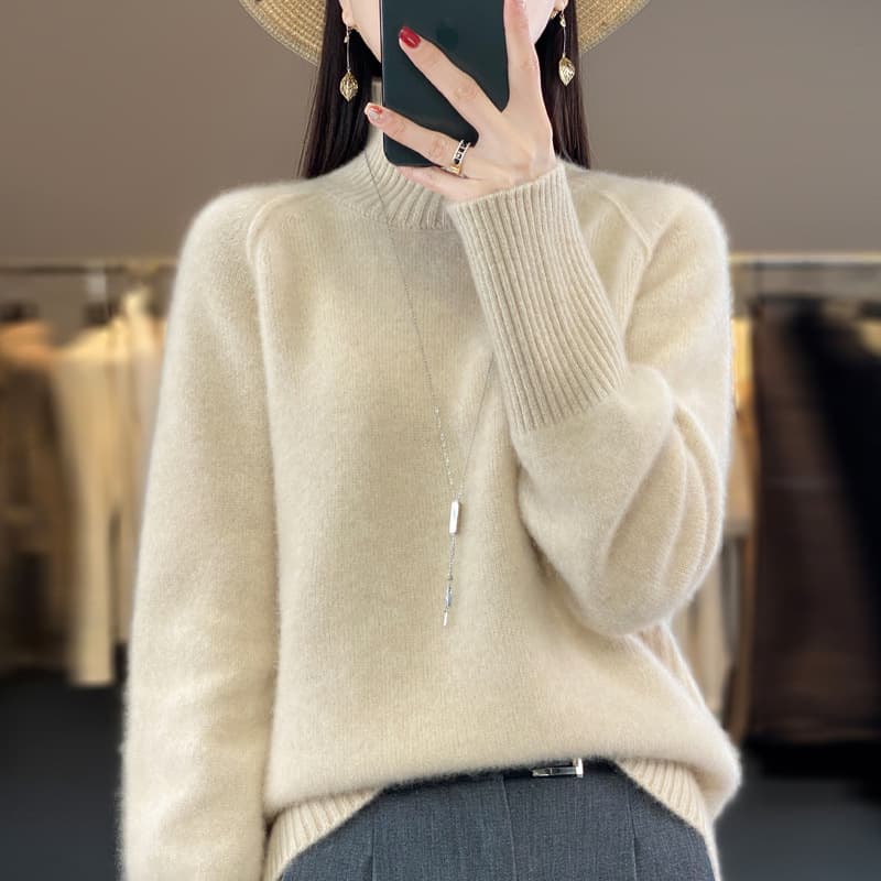 Factory Wholesale Seven-Needle Thick 2025 New 100% Wool Sweater High Neck Raglan Wang Fei Same Style Women's Sweater In Stock