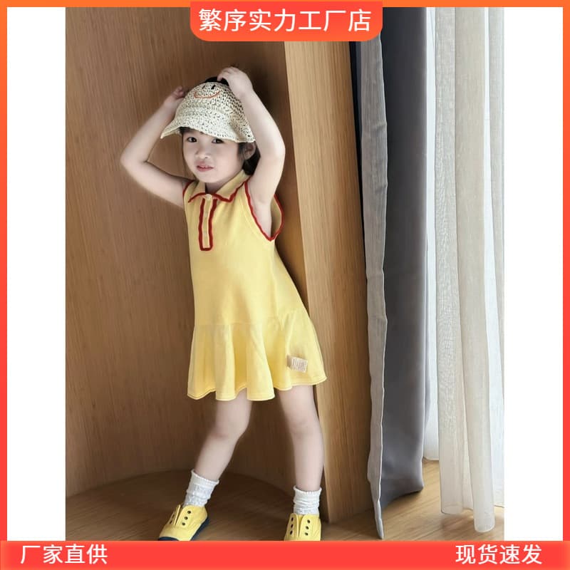 [in Stock] 2025 Summer New Style Girls' Dress Children's Fashionable Baby Polo Dress Trendy for Baby Girls