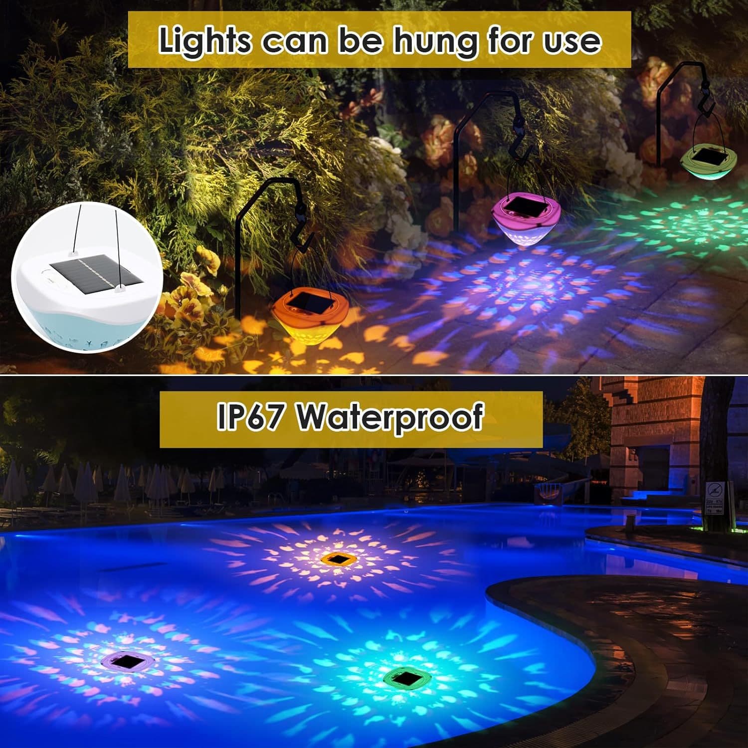 Cross-border Private Mold Solar Charging Pool Light Floating Pool Light Water Projection Floating Light Hanging Tree Light Garden Light