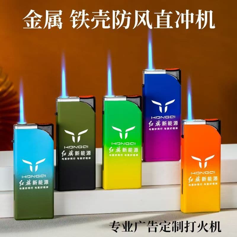 Metal Windproof Lighter High-End Custom Logo Advertising Lighter Windproof Direct Blue Flame New Lighter