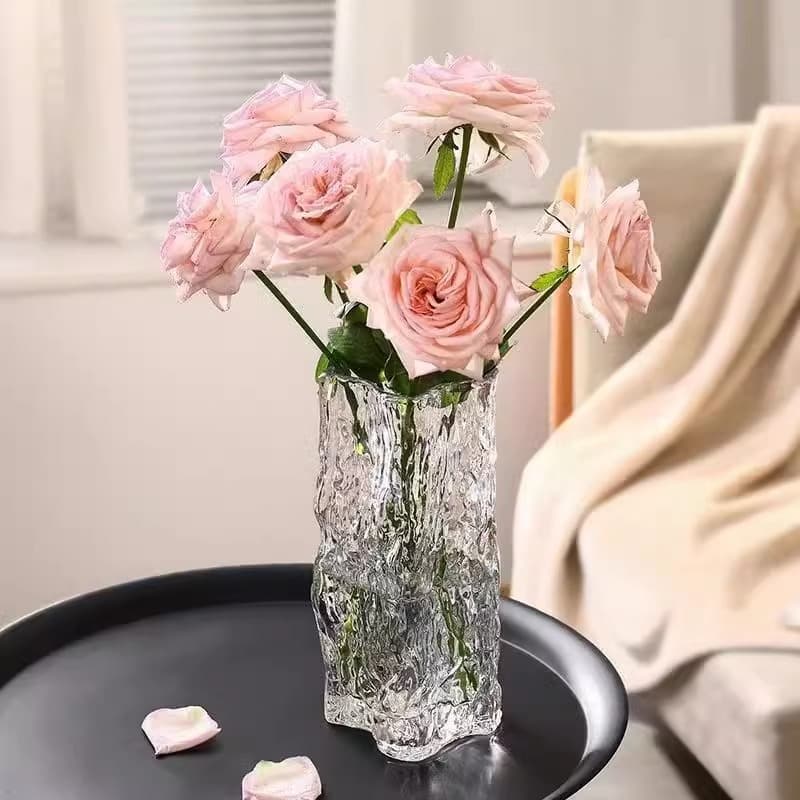 Luxury Glass Vase for Living Room Flower Arrangement, High-End Transparent Hydroponic Vase, Creative Minimalist Desktop Decoration