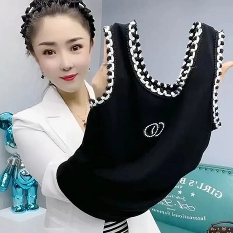 Summer Vest Fashion Small Fragrance Style High-End Sense Inner Wear Belly Cover Slimming Short Base Strap Top Cover Side Breast