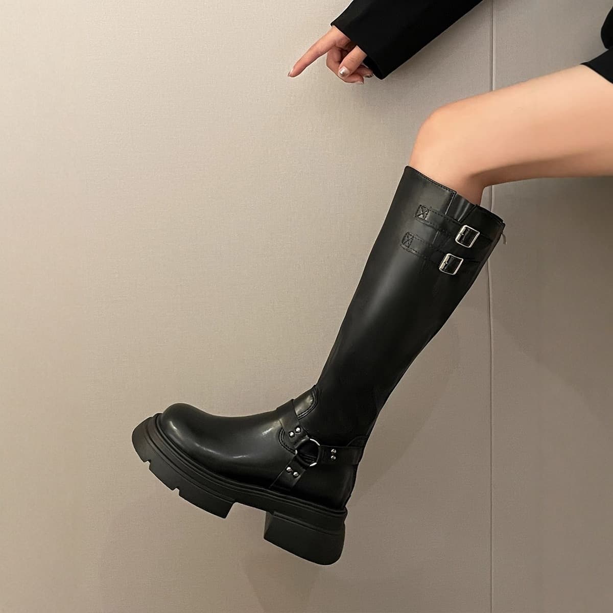 Women's Below-the-Knee Boots, Tall Boots Fall 2025 New Vintage Thick Sole Western Riding Boots, Slimming Cowgirl Boots