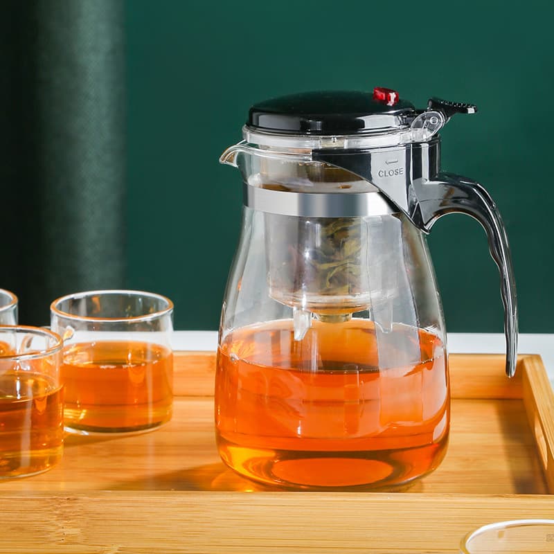 Piao Yi cup glass teapot, one-click filtration brewing pot, flower tea pot, tea gift cup with color box, customizable logo printing.