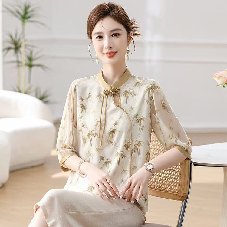 Drop Shipping New Chinese Style Thin Elegant Middle-aged Women's Summer Top