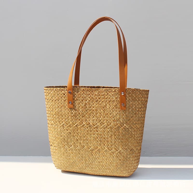 Straw Woven Shoulder Bag Large Capacity Tote Bag Handwoven Handbag Beach Bag Korean Retro Seaside Vacation Bag