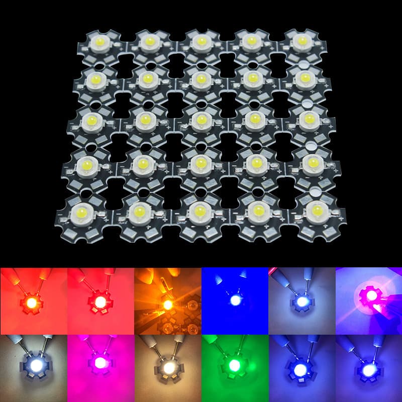 High-power LED 1W/3W/5W pure white/warm white/red/green/blue/yellow/purple high-brightness beads/chips with aluminum substrate light source