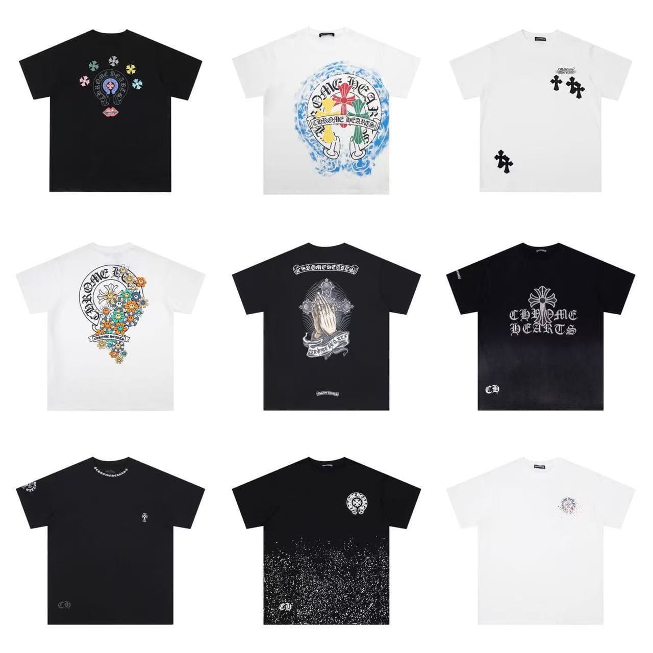 25S Chrome Hearts Big Horseshoe Cross Flower Pure Cotton Casual Loose Unisex Short Sleeve T-Shirt