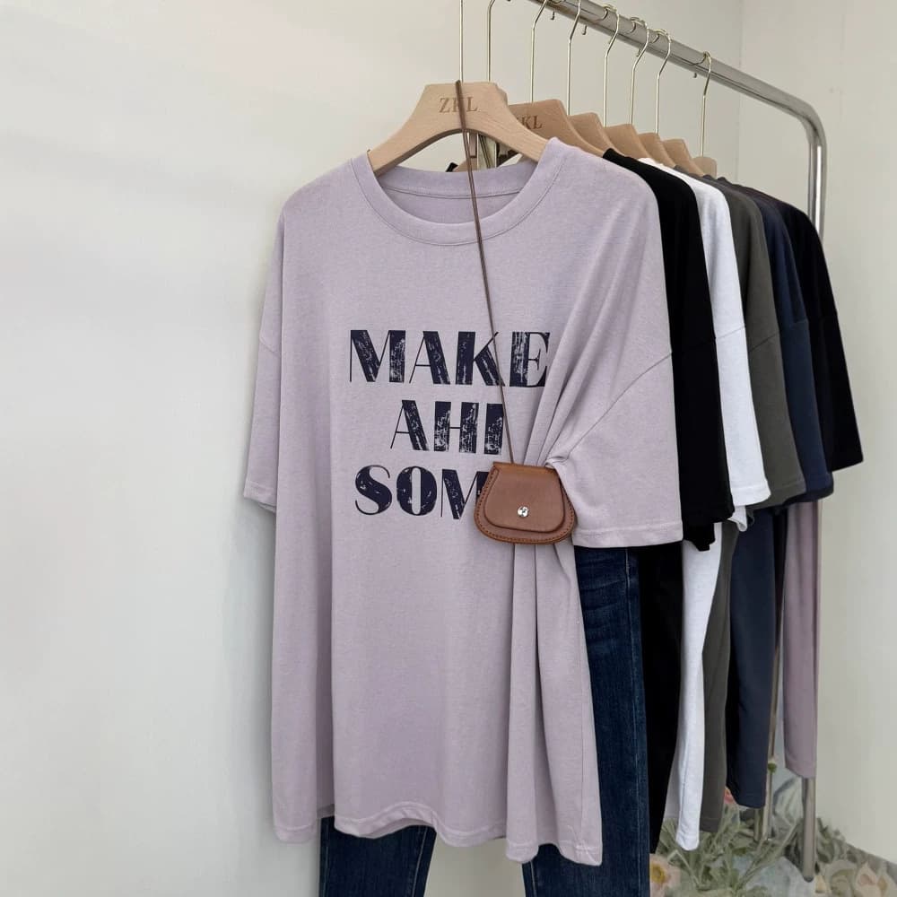 Paired with shark pants, mid-length T-shirt to cover butt, large version short-sleeved 2026 summer snowflake cotton breathable bottoming shirt for women