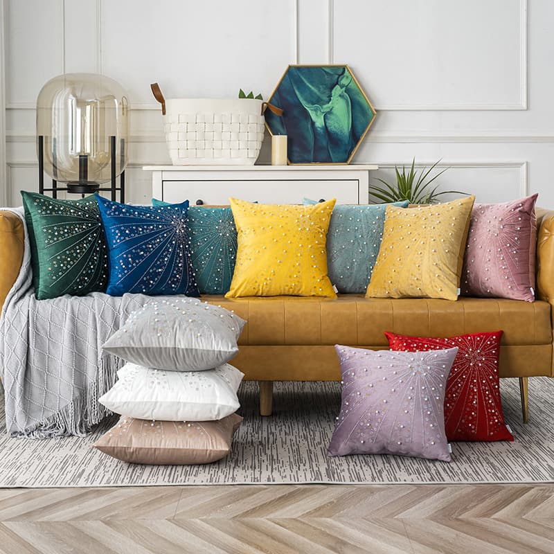 Cross-border pillows, hot-drilled flannel cushions, beaded velvet pillowcases, office waist pillows, cushions for home use